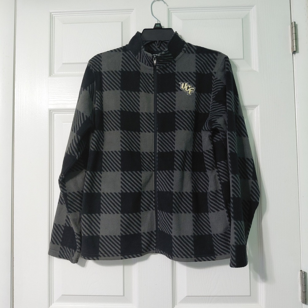 Rivalry Threads UCF Knights Fleece Jacket Mens XL Gray Black Buffalo Plaid Zip